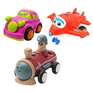 jo baby unbreakable four-wheel drive friction powered diecast car robot plane amp push and go train toy set pack of 3