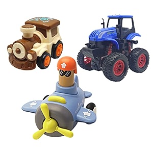 jo baby unbreakable four-wheel drive friction powered diecast train monster tractor amp push and go plane toy set pack of 3