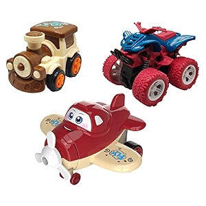 jo baby unbreakable four-wheel drive friction powered diecast train monster scooter amp cartoon plane toy set pack of 3