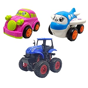 jo baby unbreakable four-wheel drive friction powered diecast car plane amp monster tractor toy set pack of 3