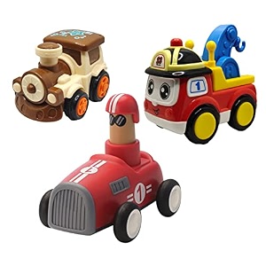 jo baby unbreakable four-wheel drive friction powered diecast train crane amp push and go car toy set pack of 3