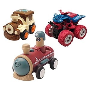 jo baby unbreakable four-wheel drive friction powered diecast train monster scooter amp push and go train toy set pack of 3