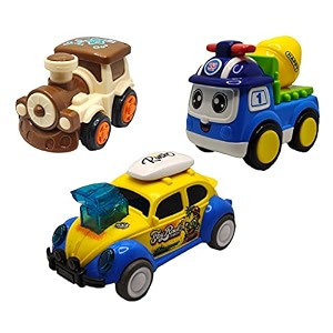 jo baby unbreakable four-wheel drive friction powered diecast train cement mixer amp dancing car yellow toy set pack of 3