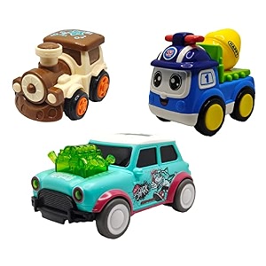 jo baby unbreakable four-wheel drive friction powered diecast train cement mixer amp dancing car green toy set pack of 3