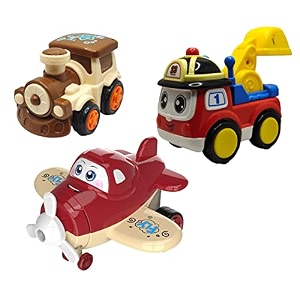 jo baby unbreakable four-wheel drive friction powered diecast train excavator amp cartoon plane toy set pack of 3