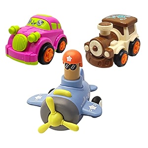 jo baby unbreakable four-wheel drive friction powered diecast car train amp push and go plane toy set pack of 3
