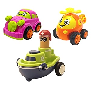jo baby unbreakable four-wheel drive friction powered diecast car helicopter amp push and go boat toy set pack of 3