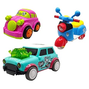 jo baby unbreakable four-wheel drive friction powered diecast car scooter amp dancing car green toy set pack of 3