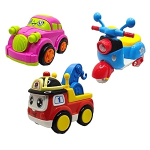 jo baby unbreakable four-wheel drive friction powered diecast car scooter amp crane toy set pack of 3