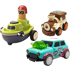 jo baby unbreakable four-wheel drive friction powered diecast train dancing car green amp push and go boat toy set pack of 3