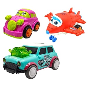jo baby unbreakable four-wheel drive friction powered diecast car robot plane amp dancing car green toy set pack of 3