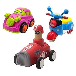 jo baby unbreakable four-wheel drive friction powered diecast car scooter amp push and go car toy set pack of 3
