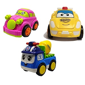 jo baby unbreakable four-wheel drive friction powered diecast car robot car amp cement mixer toy set pack of 3