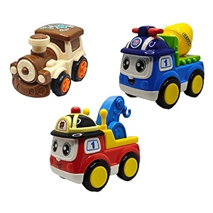 jo baby unbreakable four-wheel drive friction powered diecast train cement mixer amp crane toy set pack of 3