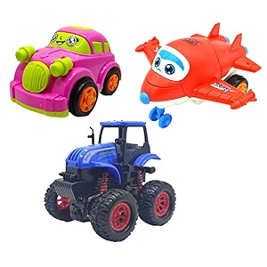 jo baby unbreakable four-wheel drive friction powered diecast car robot plane amp monster tractor toy set pack of 3