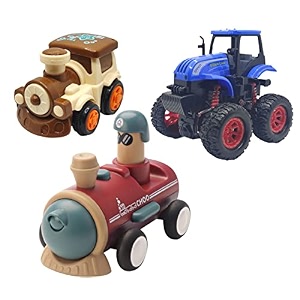 jo baby unbreakable four-wheel drive friction powered diecast train monster tractor amp push and go train toy set pack of 3
