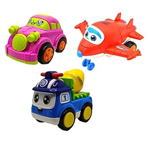 jo baby unbreakable four-wheel drive friction powered diecast car robot plane amp cement mixer toy set pack of 3