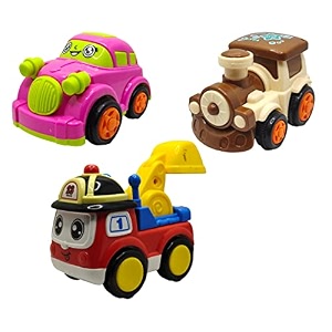 jo baby unbreakable four-wheel drive friction powered diecast car train amp excavator toy set pack of 3