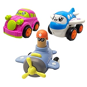 jo baby unbreakable four-wheel drive friction powered diecast car plane amp push and go plane toy set pack of 3