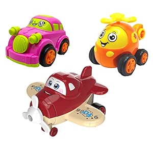 jo baby unbreakable four-wheel drive friction powered diecast car helicopter amp cartoon plane toy set pack of 3