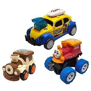 jo baby unbreakable four-wheel drive friction powered diecast train dancing car yellow amp monster thomas toy set pack of 3