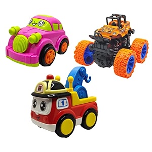 jo baby unbreakable four-wheel drive friction powered diecast car monster car amp crane toy set pack of 3