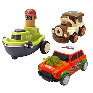 jo baby unbreakable four-wheel drive friction powered diecast train dancing car orange amp push and go boat toy set pack of 3