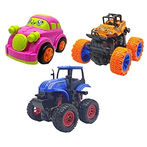 jo baby unbreakable four-wheel drive friction powered diecast car monster car amp monster tractor toy set pack of 3