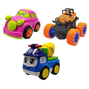 jo baby unbreakable four-wheel drive friction powered diecast car monster car amp cement mixer toy set pack of 3