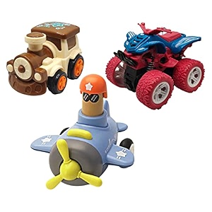 jo baby unbreakable four-wheel drive friction powered diecast train monster scooter amp push and go plane toy set pack of 3