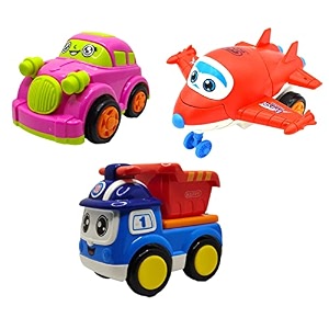 jo baby unbreakable four-wheel drive friction powered diecast car robot plane amp dumper toy set pack of 3