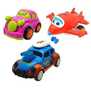 jo baby unbreakable four-wheel drive friction powered diecast car robot plane amp dancing car blue toy set pack of 3