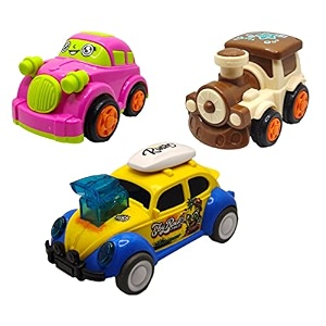 jo baby unbreakable four-wheel drive friction powered diecast car train amp dancing car yellow toy set pack of 3