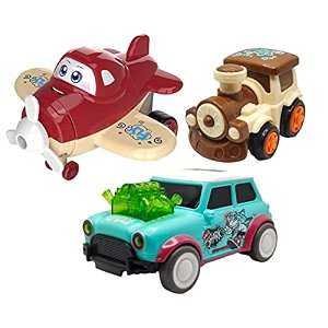 jo baby unbreakable four-wheel drive friction powered diecast train dancing car green amp cartoon plane toy set pack of 3