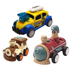 jo baby unbreakable four-wheel drive friction powered diecast train dancing car yellow amp push and go train toy set pack of 3
