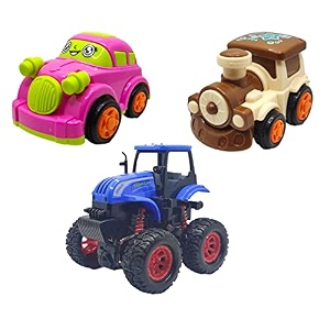 jo baby unbreakable four-wheel drive friction powered diecast car train amp monster tractor toy set pack of 3