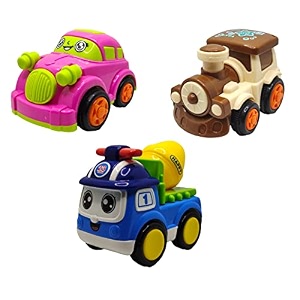 jo baby unbreakable four-wheel drive friction powered diecast car train amp cement mixer toy set pack of 3