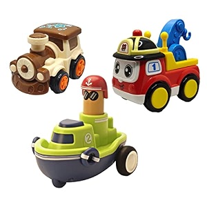 jo baby unbreakable four-wheel drive friction powered diecast train crane amp push and go boat toy set pack of 3