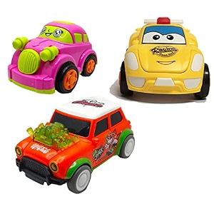 jo baby unbreakable four-wheel drive friction powered diecast car robot car amp dancing car orange toy set pack of 3