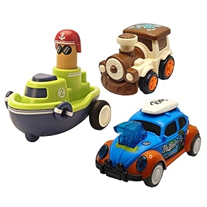 jo baby unbreakable four-wheel drive friction powered diecast train dancing car blue amp push and go boat toy set pack of 3