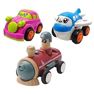 jo baby unbreakable four-wheel drive friction powered diecast car plane amp push and go train toy set pack of 3