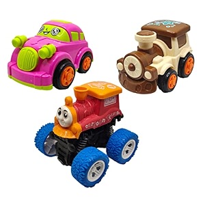 jo baby unbreakable four-wheel drive friction powered diecast car train amp monster thomas toy set pack of 3