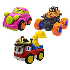 jo baby unbreakable four-wheel drive friction powered diecast car monster car amp excavator toy set pack of 3