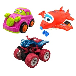 jo baby unbreakable four-wheel drive friction powered diecast car robot plane amp monster scooter toy set pack of 3