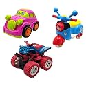 Jo Baby Unbreakable Four-Wheel Drive Friction Powered Diecast Car, Scooter &amp; Monster Scooter Toy Set (Pack of 3)