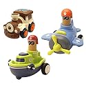 Jo Baby Unbreakable Four-Wheel Drive Friction Powered Diecast Train, Push and Go Boat &amp; Push and Go Plane Toy Set (Pack of 3)