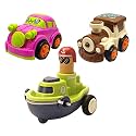 Jo Baby Unbreakable Four-Wheel Drive Friction Powered Diecast Car, Train &amp; Push and Go Boat Toy Set (Pack of 3)
