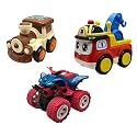 Jo Baby Unbreakable Four-Wheel Drive Friction Powered Diecast Train, Crane &amp; Monster Scooter Toy Set (Pack of 3)