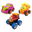 Jo Baby Unbreakable Four-Wheel Drive Friction Powered Diecast Car, Helicopter &amp; Monster Thomas Toy Set (Pack of 3)
