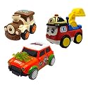 Jo Baby Unbreakable Four-Wheel Drive Friction Powered Diecast Train, Excavator & Dancing Car Orange Toy Set (Pack of 3)